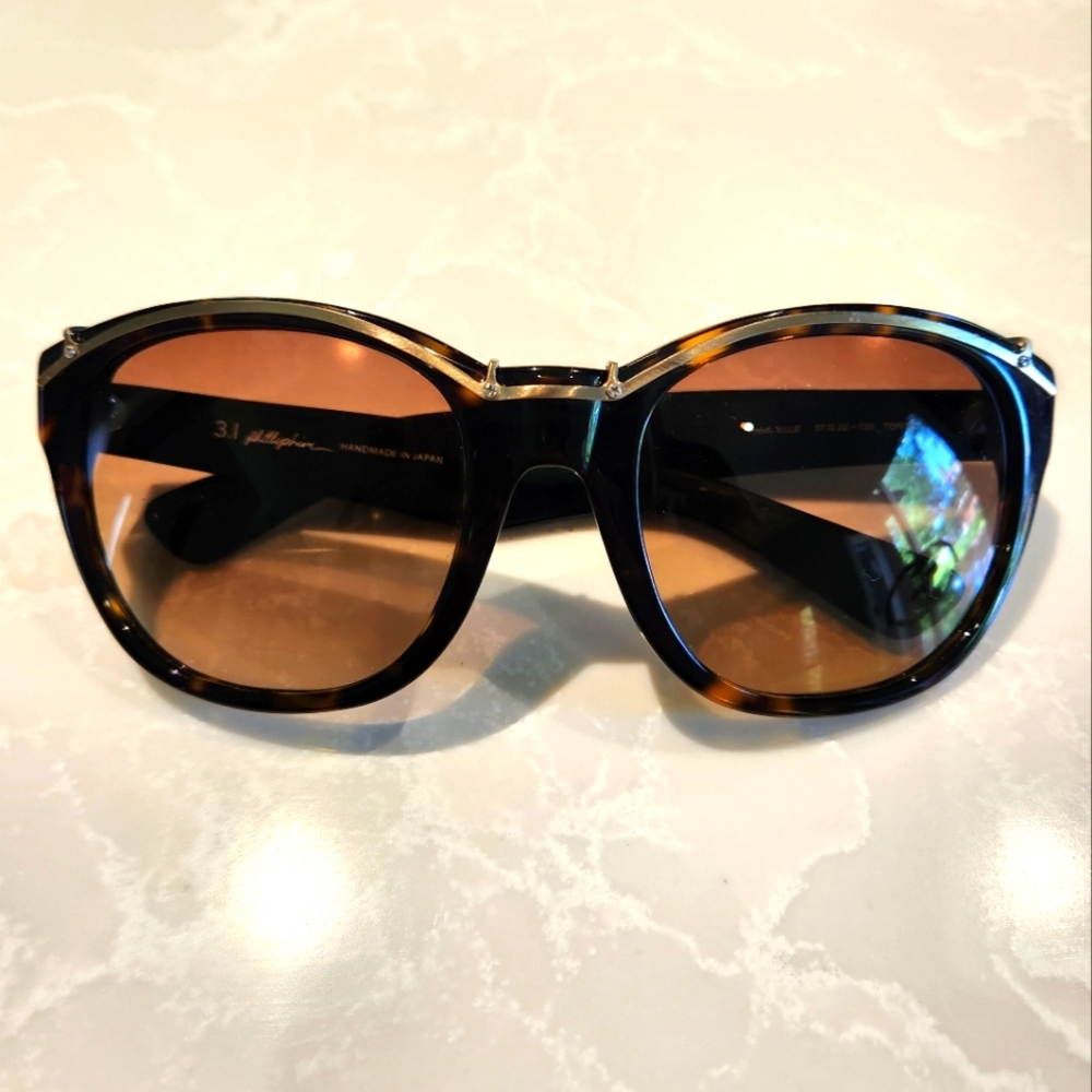 3.1 PHILLIP LIM Elle Brown Tortoise Shell Sunglasses Handmade Japan sz 57-22-135